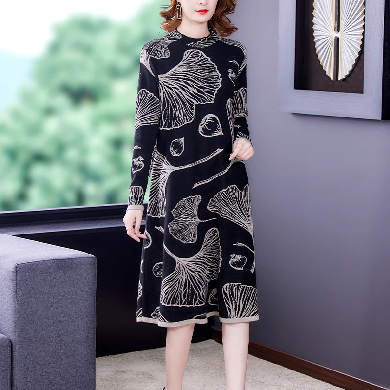 

Fashion Wool Knitted Dress Women's 2022 Autumn Winter Large Size Loose Tight Jacquard Dress Casual Retro Elegant Party Dress