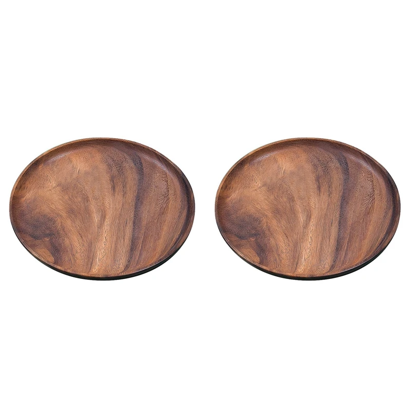 2X круглая твердая деревянная доска цельная тарелка для фруктов из акации чая