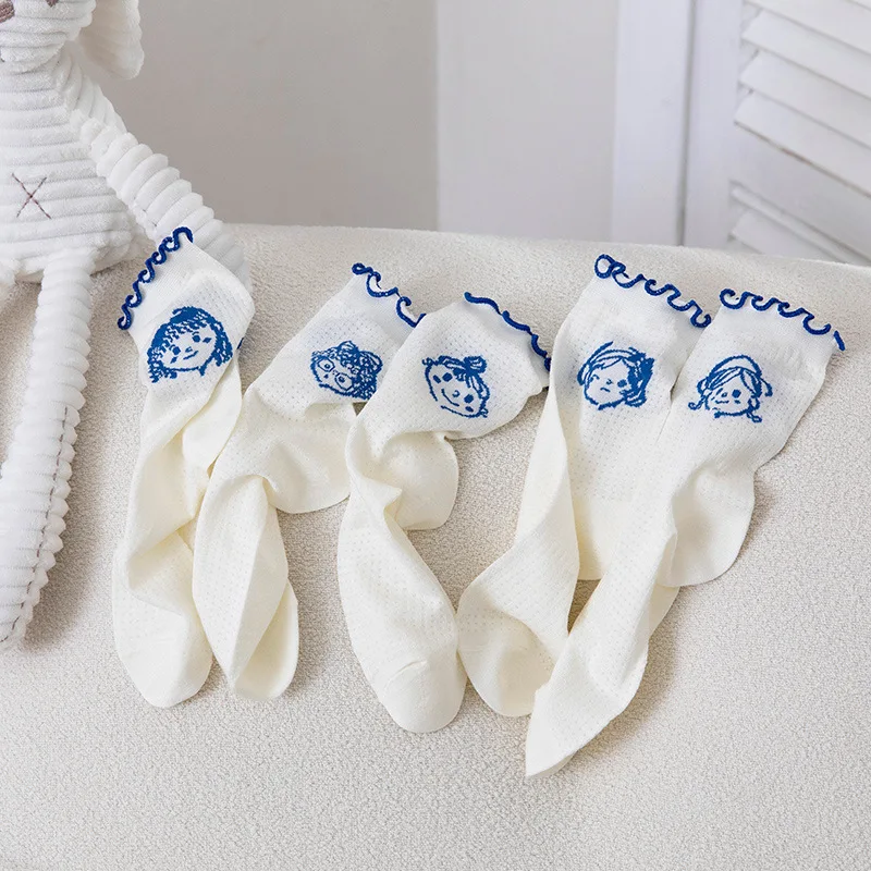 

Cartoon Woman Sock Girl Head Portrait Print Socks for Women Solid Casual Crew Sox Couples Cotton Spring Summer Japanese Sokken