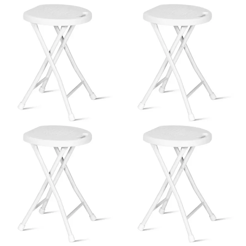 

Set of 4 White 18'' Portable Folding Stools Collapsible Round Stools