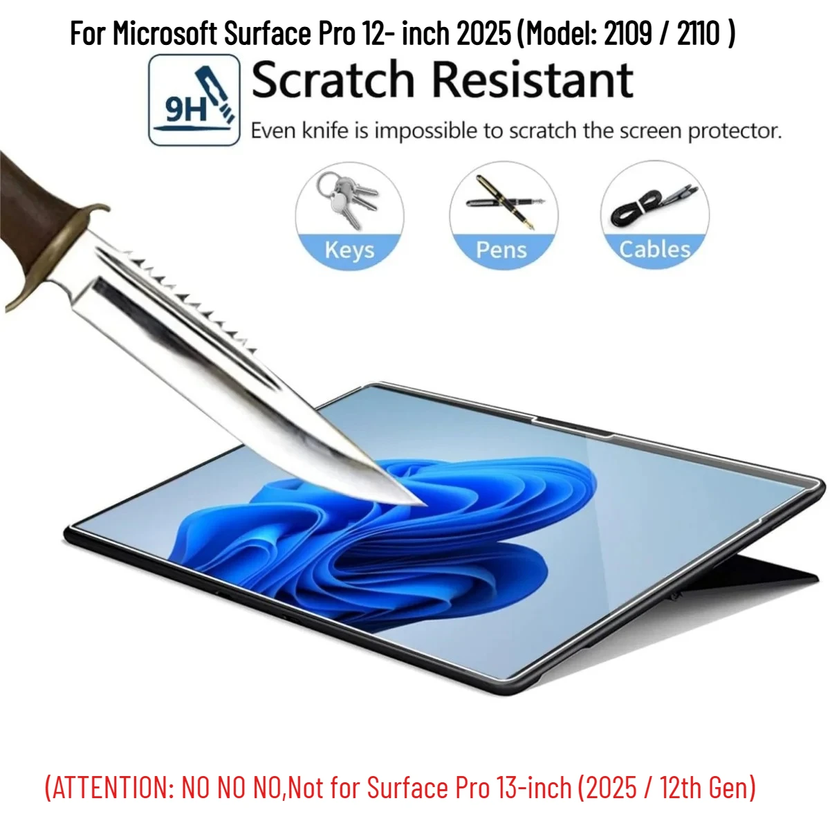 Фото Набор из 3 защитных пленок из закаленного стекла для Microsoft Surface Pro 12 дюймов 2025 года, защита экрана 9H от царапин, модели 2109, 2110 №3