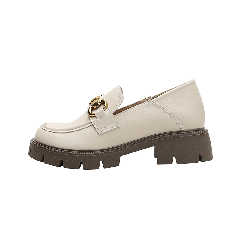 

SUMAITONG New Women Leather Casual Shoes Girl Chunky Heels Pumps Comfortable Slip-on Thick-soled High Heels Shoes OL Loafers