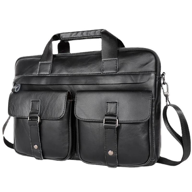 Genuine Leather Men's Casual Leather Bag Laptop Bag Men's Business Shoulder Bag Travel Messenger Bag Briefcase Multi Pocket