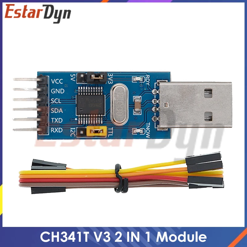 CH341T 2 in 1 module 3.3V 5V USB to I2C IIC UART USB to TTL single-chip serial port downloader