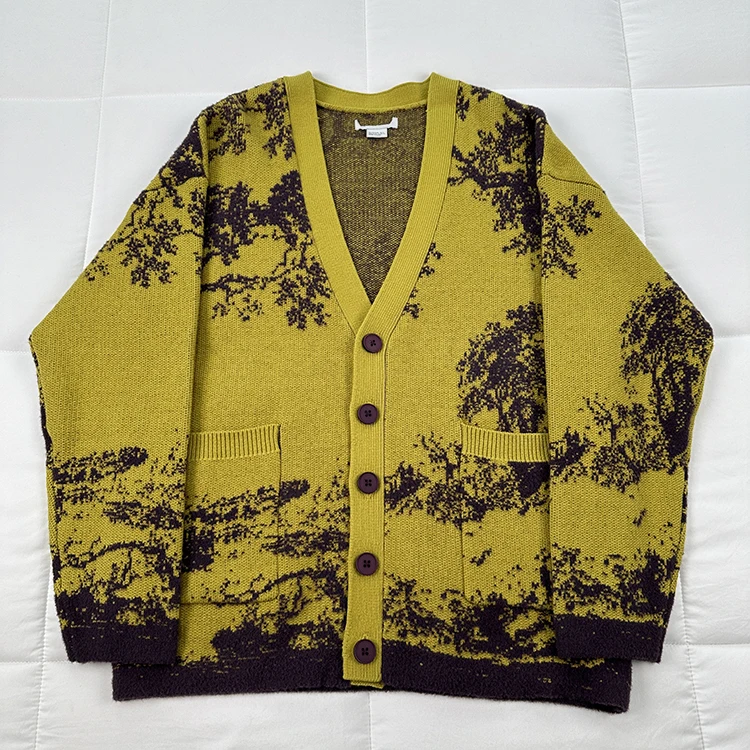 U Ah Joint Name Design Пейзаж 3D Картинка Вязать Корейская серия Свободный кардиган в стиле