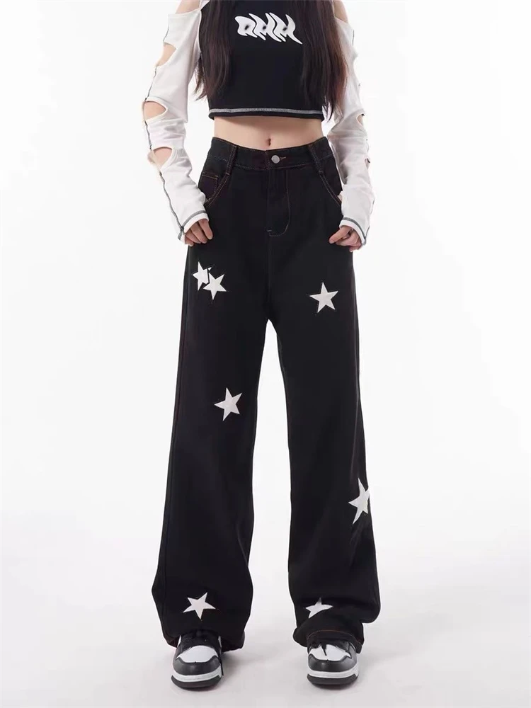 Женские брюки в стиле хип-хоп с широкими штанинами и принтом звезд