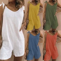 women summer sleeveless overalls cotton linen jumpsuits dungarees pants harem casual vintage loose overall pocket trousers