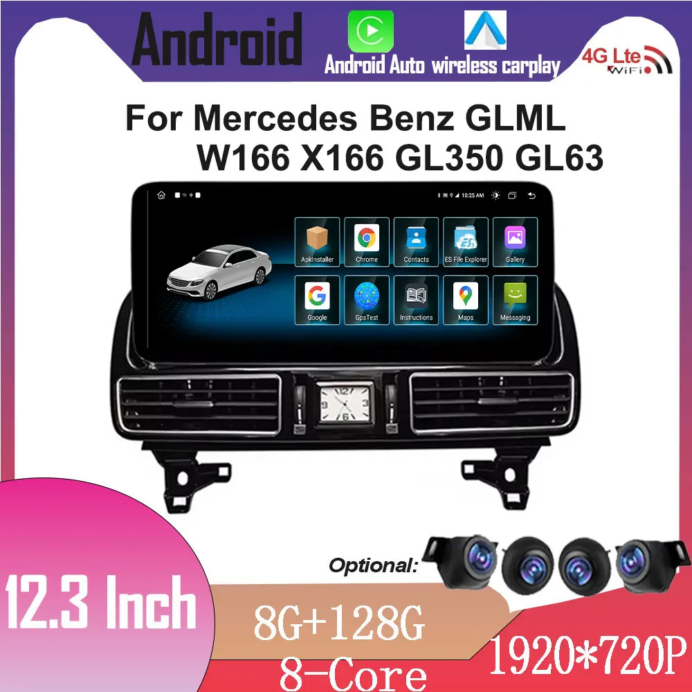 Android Auto 12 3 дюйма для Mercedes Benz GLML W166 X166 GL350 GL63 Автомобильный радиоприемник Carplay