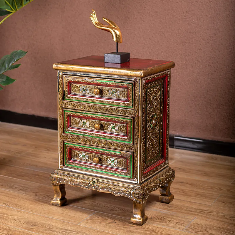 

Southeast Asia Decorative Bedside Table Retro Domestic Bedside Small Low Cabinet Simple Storage Locker Chest of Drawers