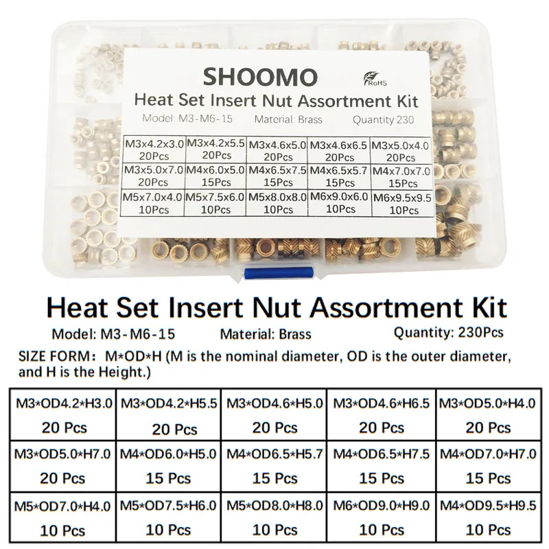 

Рифленая латунная резьба, тепловой набор, вставные гайки в ассортименте, набор для термоплавкого пластика