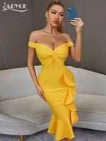 adyce new summer women off shoulder v neck mermaid bandage dress 2022 sexy ruffles yellow midi club runway party femal dresses