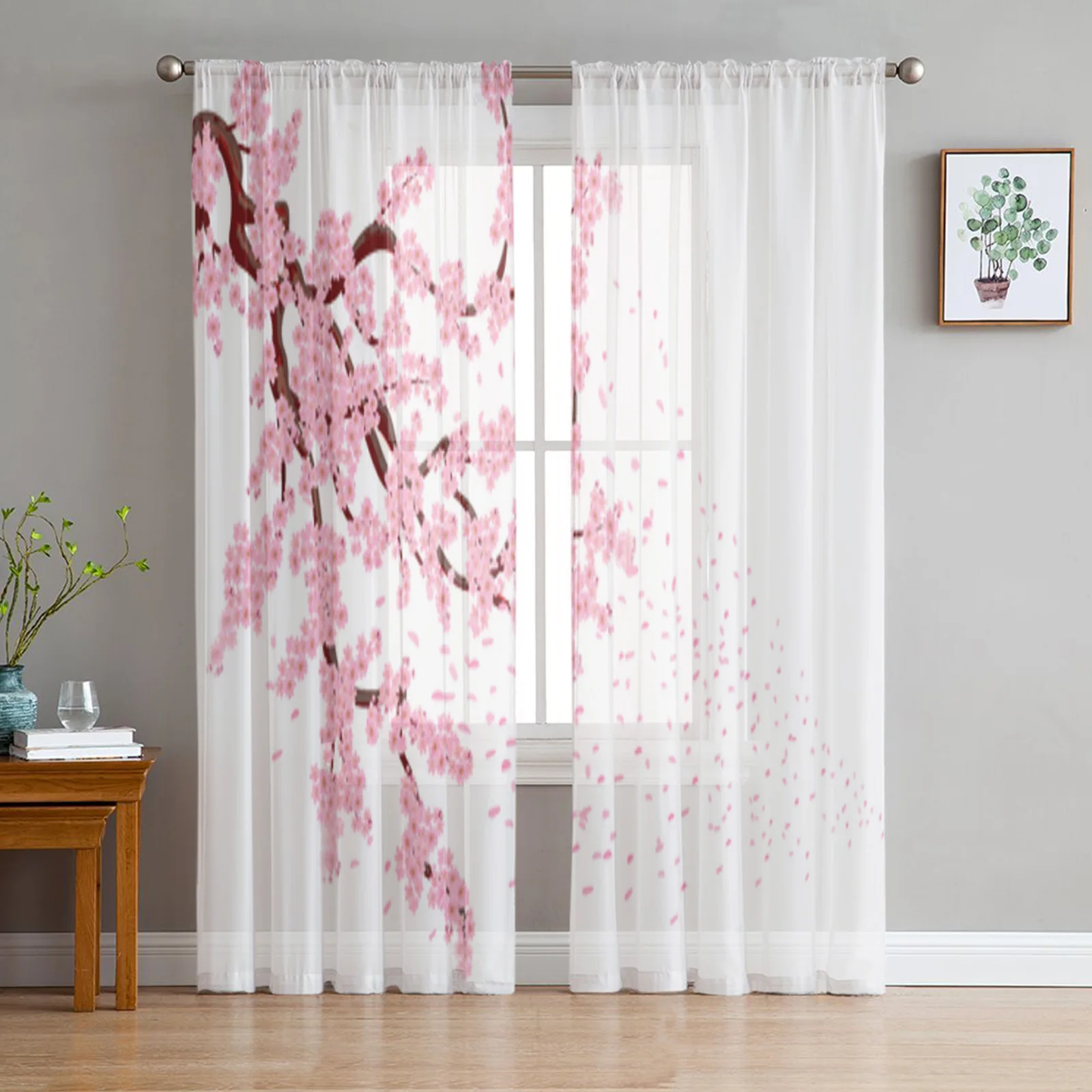 

Тюль с цветами вишни, прозрачные оконные шторы для гостиной, спальни, современные драпировки из искусственной кожи, тканевые занавески