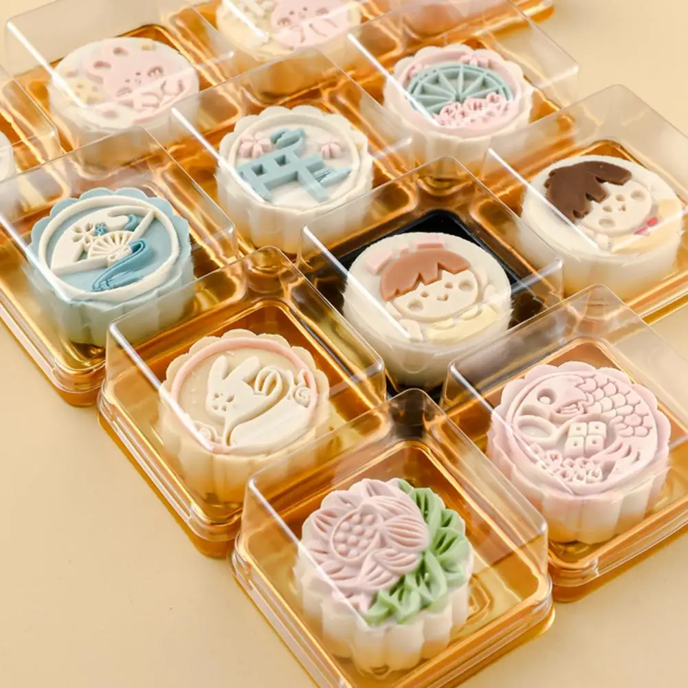 50Pcs Moon Cake Box Square Shaped Multipurpose Plastic Egg Yolk Pastry Box Container Holder Mini Cupcake Display Packing Case