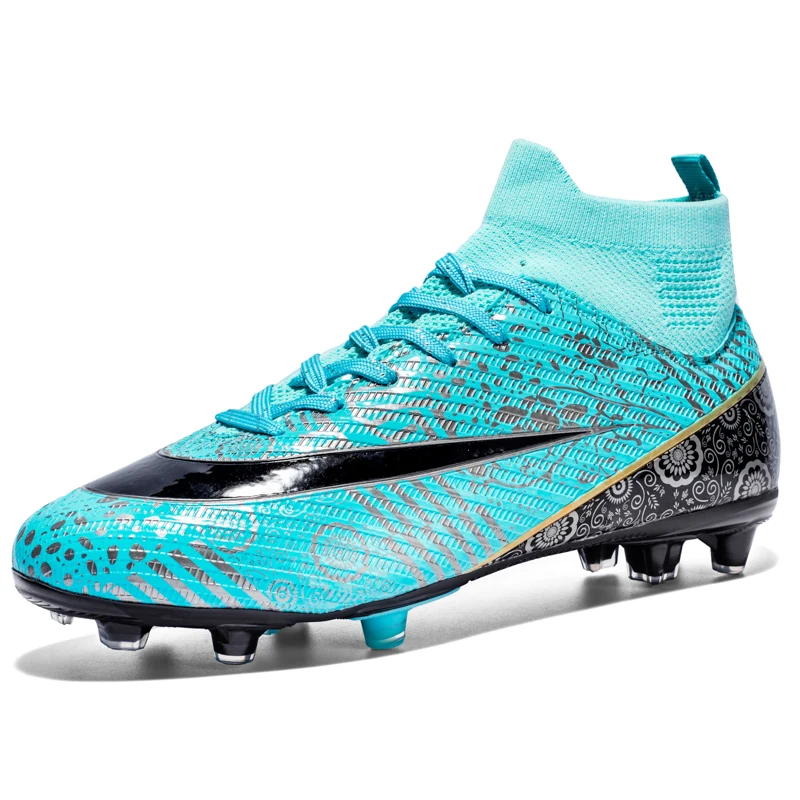 

New Men's High-Top Soccer Shoes TF/FG Breathable Anti-Slip Training Football Boots Outdoor Children's Wear Resistance Sneakers