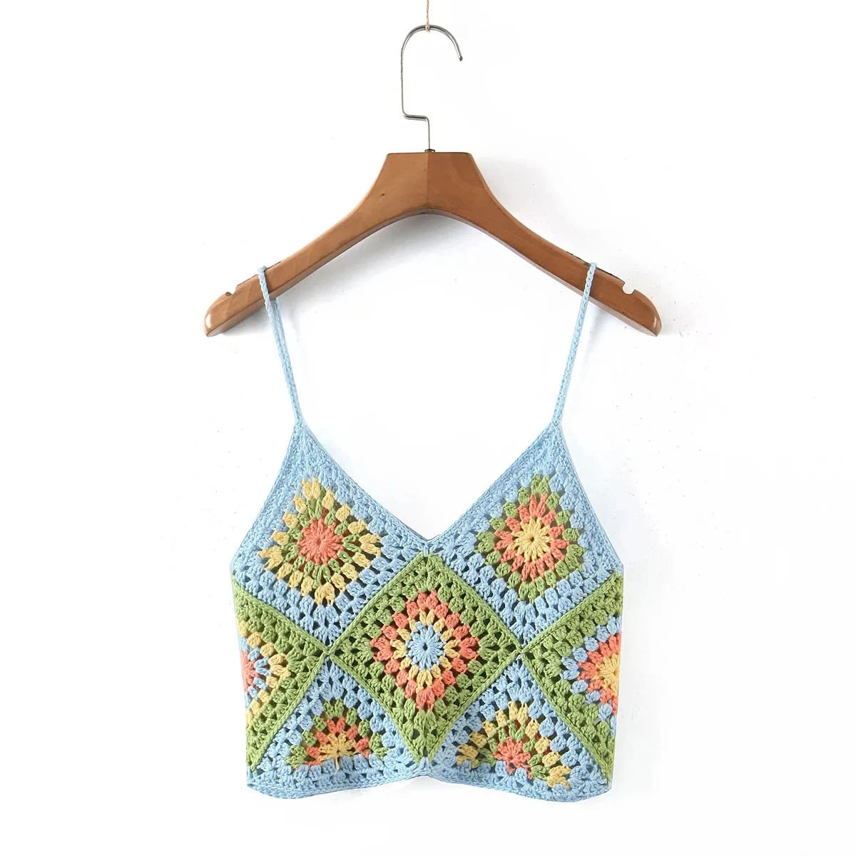 

Elmsk 2022 Ins модный блоггер жаккардовый Плетеный Camisole Boho Сексуальный короткий топ Indie народный винтажный цветочный пляжный топ