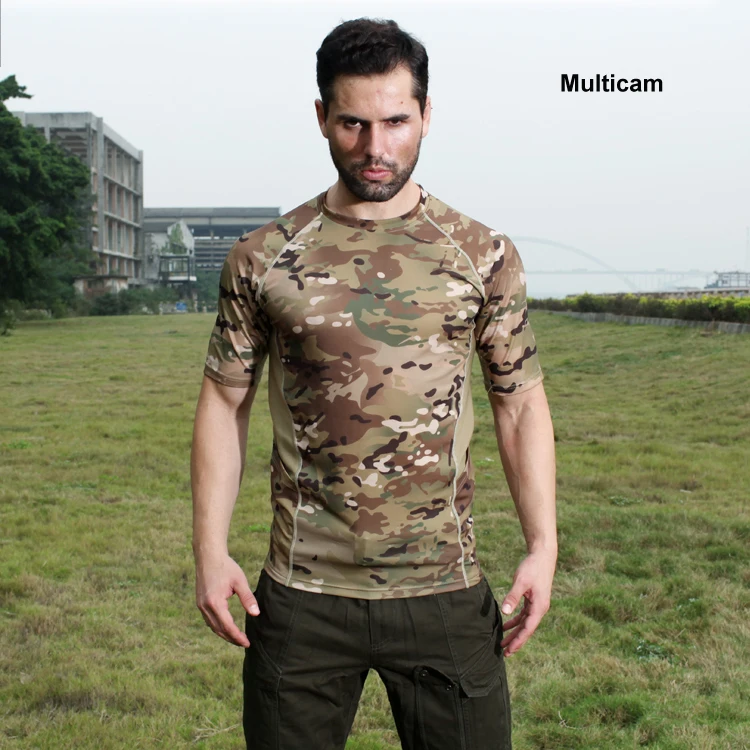 

Multicam Camouflage Quick-dry Short Sleeve Tactical Shirt Lightweight Tight Compression Shirt Mesh Patch Breathable T Shirt