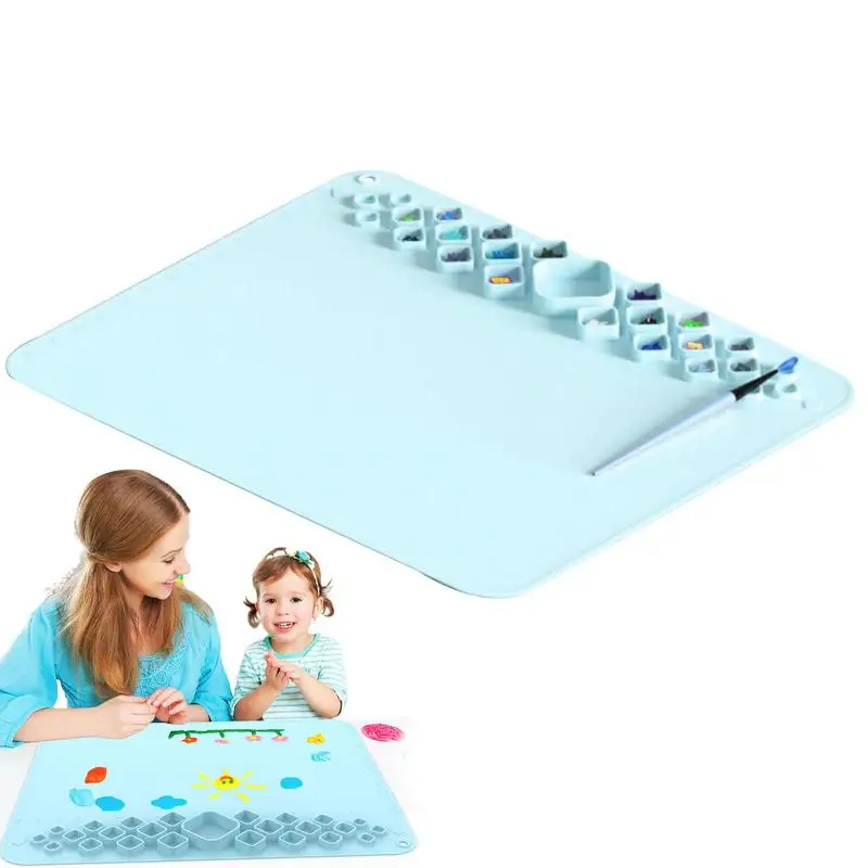 

Silicone Painting Mat Firm Silicone Mat For Resin Casting 20*16.5inch Non-Stick Craft Pad With Paint Cups Accessories For Clay