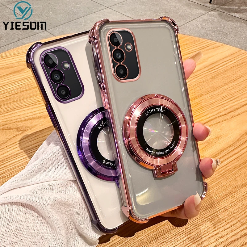 Прозрачный противоударный чехол с магнитной подставкой для телефона Samsung Galaxy A15