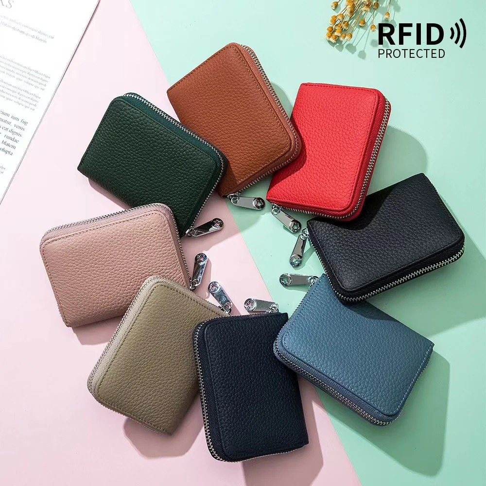 

Genuine Leather Rfid Japanese zero wallet Zipper card case Women's organ card bag Large capacity