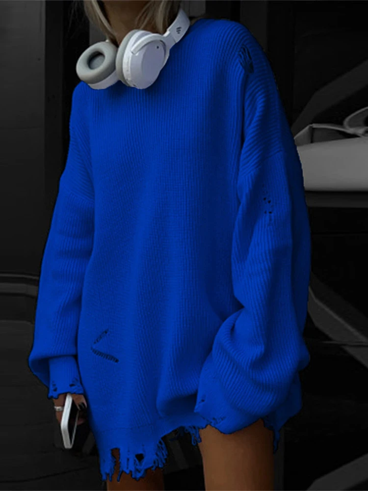 Женское однотонное трикотажное платье-свитер с потертостями женские пуловеры