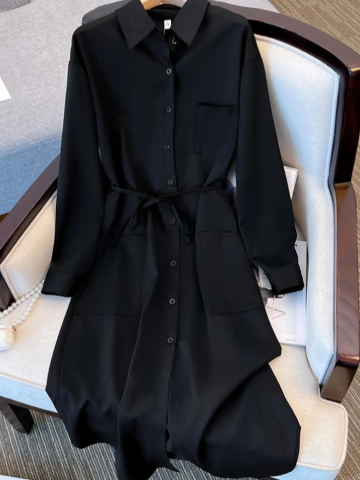 Европейские товары High Sense черные рубашки с длинными рукавами женские осенние