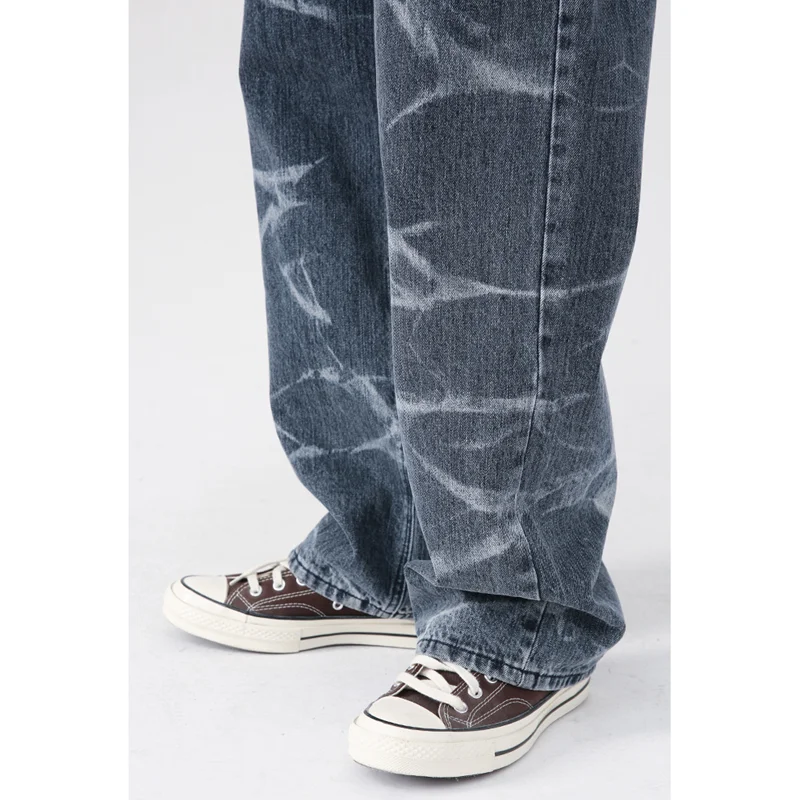 Streetwear Men Hip Hop Loose Straight Cylinder Tie-dyed Casual Pants Versatile Comfortable Jeans Autumn and Winter 2022 Female