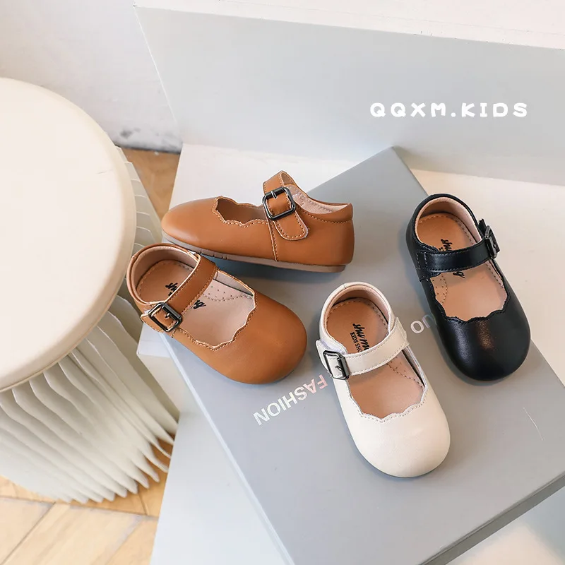 

Весенне-осенние кожаные туфли для маленьких девочек; Однотонные туфли принцессы с закрытым носком; Детские тонкие туфли на плоской подошве; Eu15-25