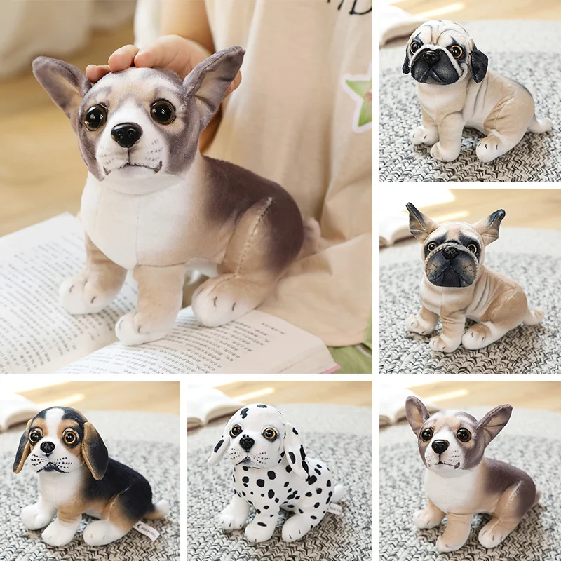 20cm Dalmatian/Beagle/Bulldog/Pug/Chihuahua Simulation Dog Doll Soft PP Cotton Filled Plush Toy Pet Souvenir Surprise Gift