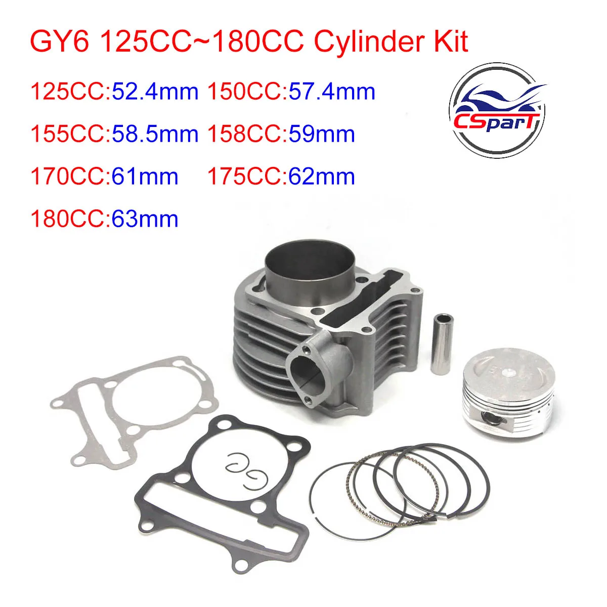 

GY6 125CC 150CC 155CC 158CC 170CC 175CC 180CC 52.4mm 57.4mm 58.5mm 59mm 61mm 62mm 63mm Cylinder kit Big Bore Scooter ATV Buggy