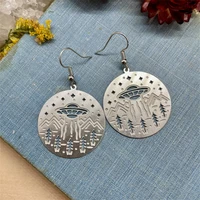 vintage style hollow saucer starry forest engraved mountains earrings trend womens metal earrings party gift jewelry for her
