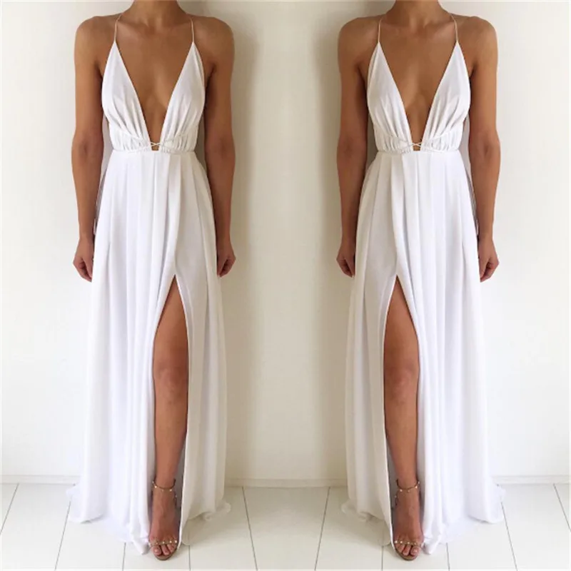 

Summer Black Long Dress Sexy V-neck Low-cut Suspenders Backless Ladies Chiffon Skirt Bohemian Dress Women's Clothingfairy Dress