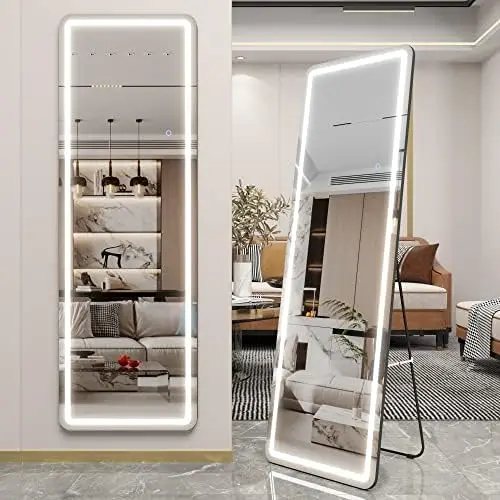 

Full Length Floor Mirror LED Whole Body Mirror, Mounted Hanging Mirror with Lights, Makeup Vanity Mirror, Bedroom Full Size Bod