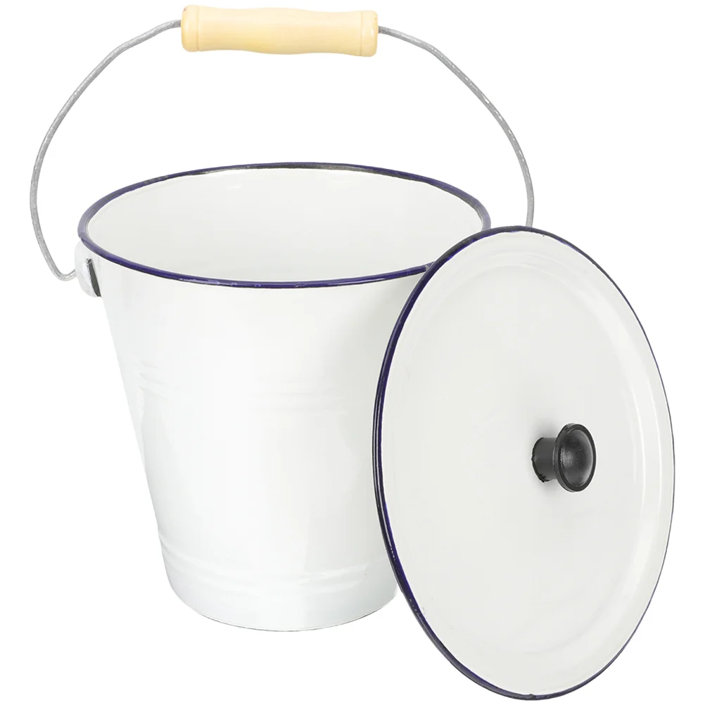 

Bucket Container Lid Can Enamel Compost Pail Storage Metal Rice Bin White Urinal Ice Parties Farmhouse Rubbish Garbage Beverage
