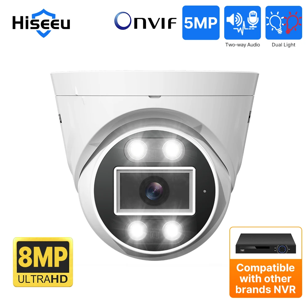 Hiseeu POE 5MP 8MP 4K IP Security Surveillance Camera H.265+ Dome CCTV ONVIF 2-Way Audio Record Face Detection Full Color Indoor