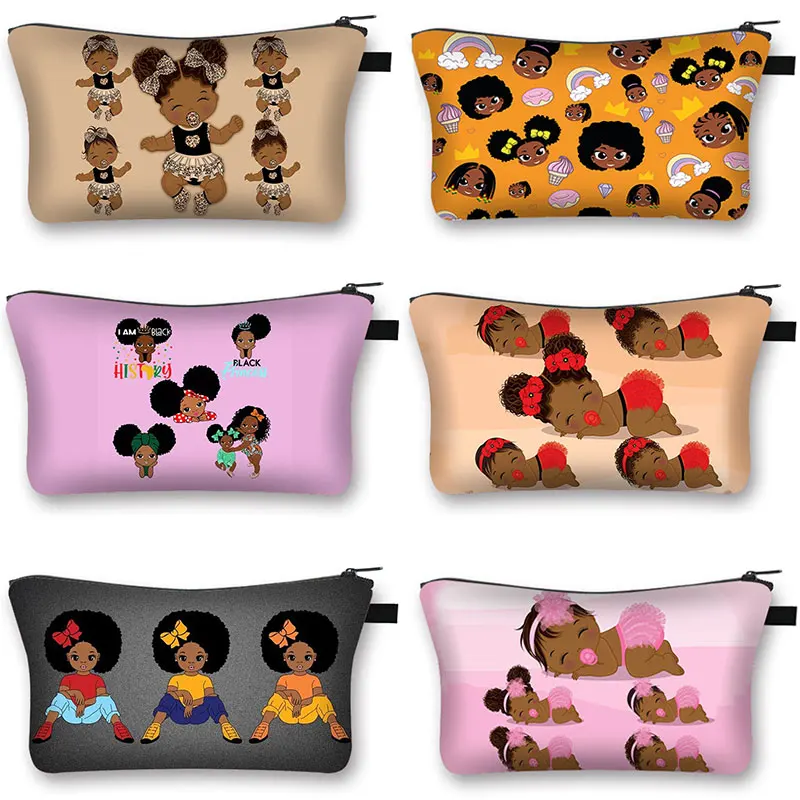 

Cartoon Black Girl Cosmetic Bag African Girl Fashion Travel Lipstick Storage Bag Toiletry Bags Cosmetic Case Gift Neceser Muje