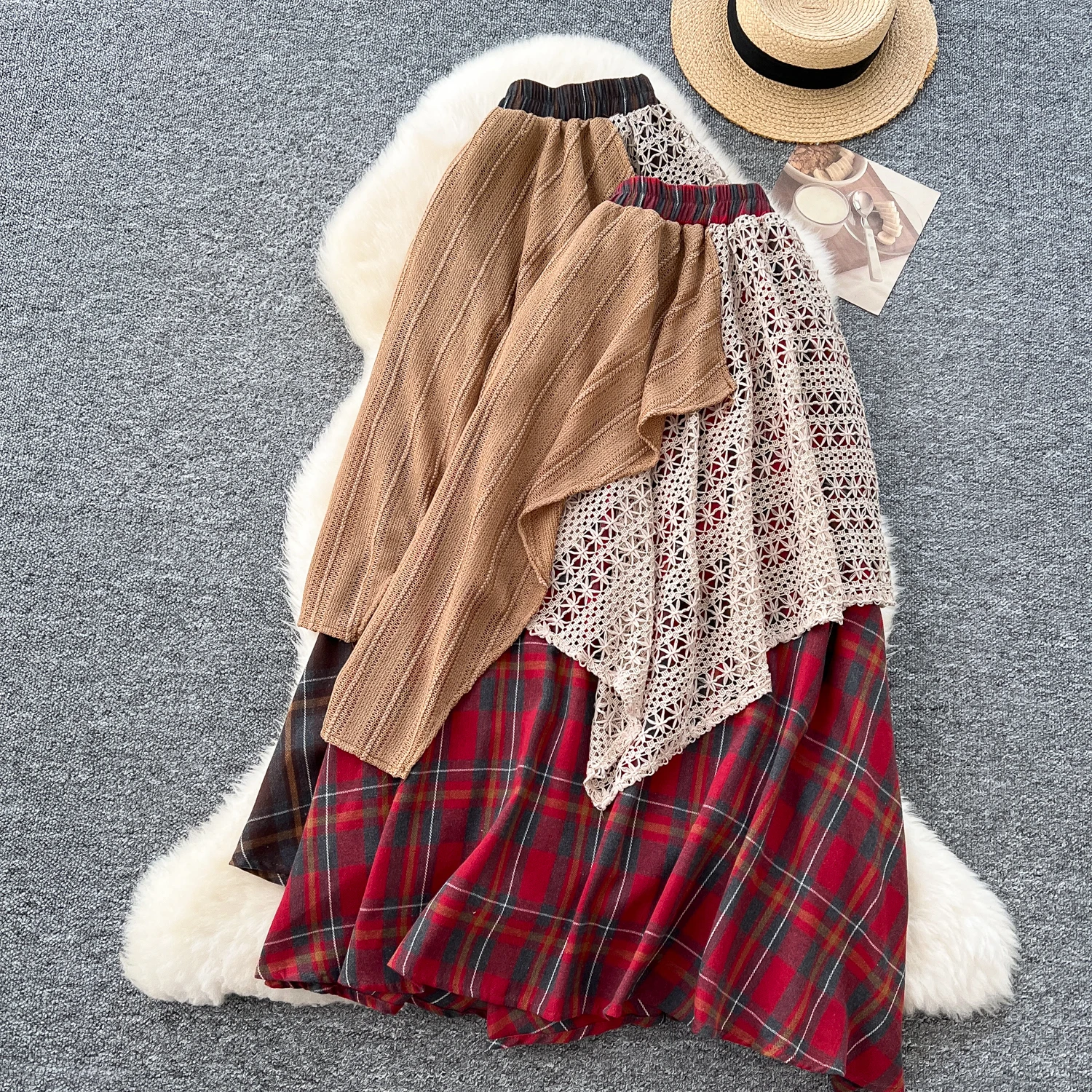 Женская корейская дизайнерская юбка с нерегулярным сращиванием контрастная