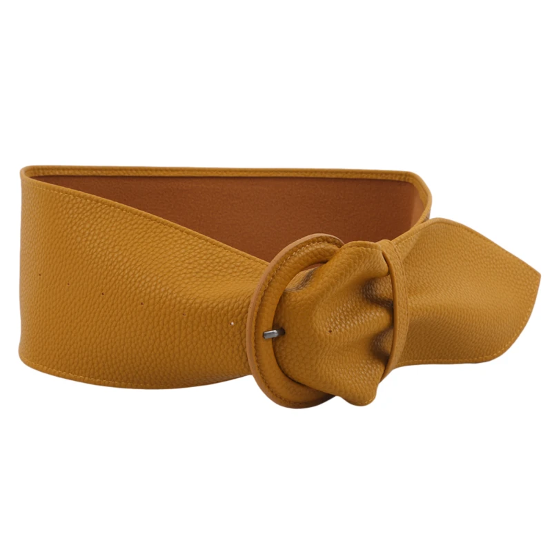 

Women Fashion Wide Leather Belts For Dresses Blouse Buckle Ladies Western Trending Design Black Yellow Red Camel Long Belt