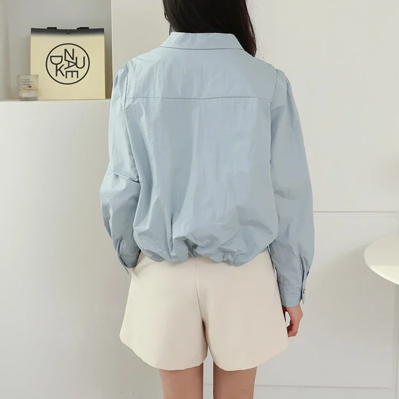 THЖенская весенняя новая однотонная простая рубашка с длинным рукавом в