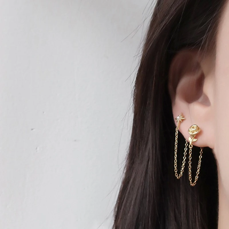 

Оригинальный дизайн S925 Серебряные кисточки ассиметричные легкие Роскошные серьги розовый ремешок цепочка шестиконечные звезды позолочен...