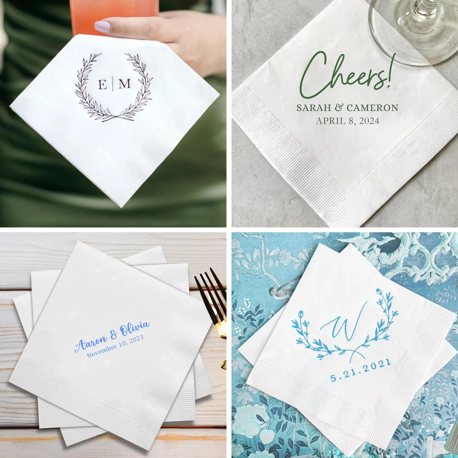 Фото 50pcs Personalized Napkins, Gold foil, Bedruckte Servietten, Custom Napkins, Wedding Napkins, Monogramed Napkins, Amore, cocktai №4