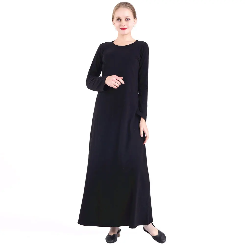 New Fashion Stretch Islamic Inside Dress Robes Cotton Fancy Dress Inner Dress French Stylish Modesty Islamic Dress WY56