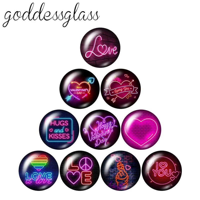 

New Valentine's Day Love Heart 10pcs 12mm/18mm/20mm/25mm Round photo glass cabochon demo flat back Making findings