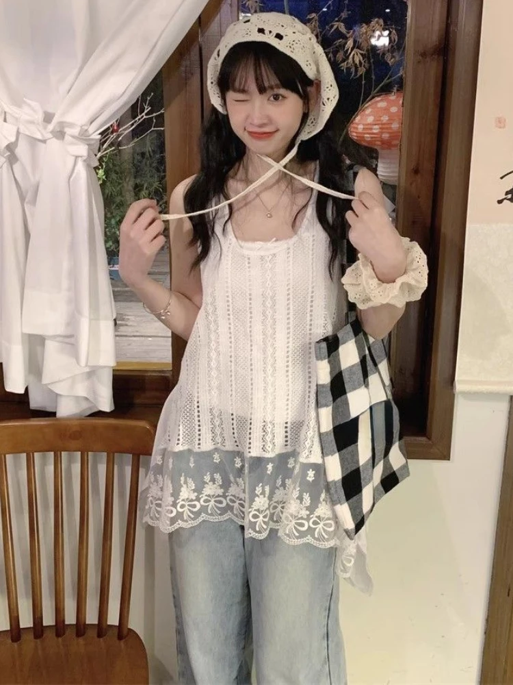 Женский кружевной жилет с цветочной вышивкой без рукавов