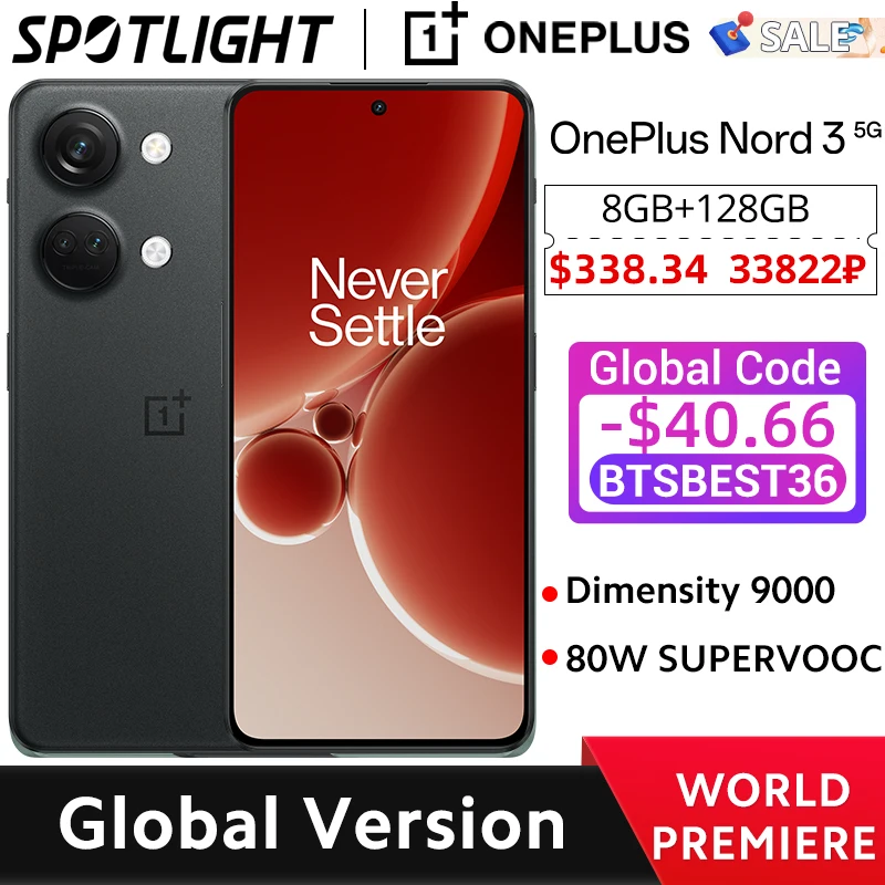 [World Premiere] Global Version OnePlus Nord 3 5G 8GB 128GB 50MP Camera 80W SUPERVOOC 6.74”120Hz Display Dimensity 9000
