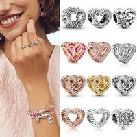 original 925 sterling silver bead rose gold hollow heart shaped beads fit pandora women bracelet necklace diy jewelry