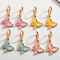 new high quality blue pink oil drop butterfly earrings simulation butterfly hoop pierced earrings luxury elegant party jewelry