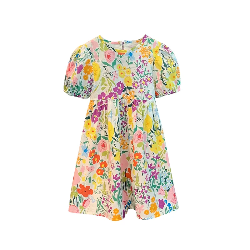 Женское летнее платье с коротким рукавом хлопковое ажурное цветочным принтом в