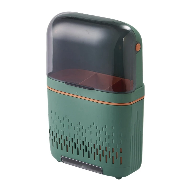 

Multifunctional Dustproof Tableware Rack Knife Holder Spoon and Fork Kitchen Storage Rack Storage Box(Green)