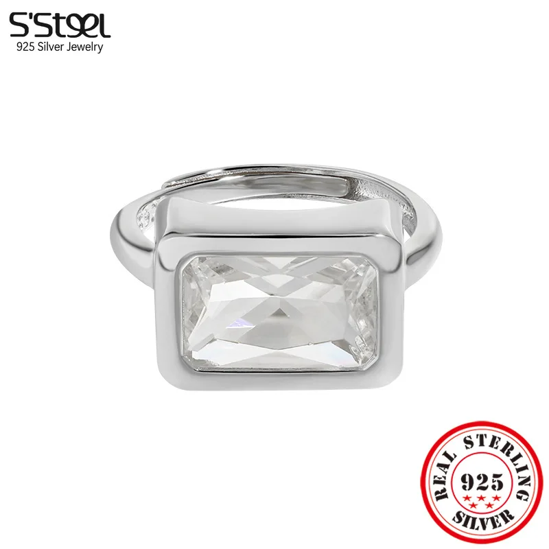

S'STEEL 925 Silver Exaggerated Minimalist Zircon Adjustable Rings Woman Vintage Engagement Trends 2023 Accessories Fine Jewelry