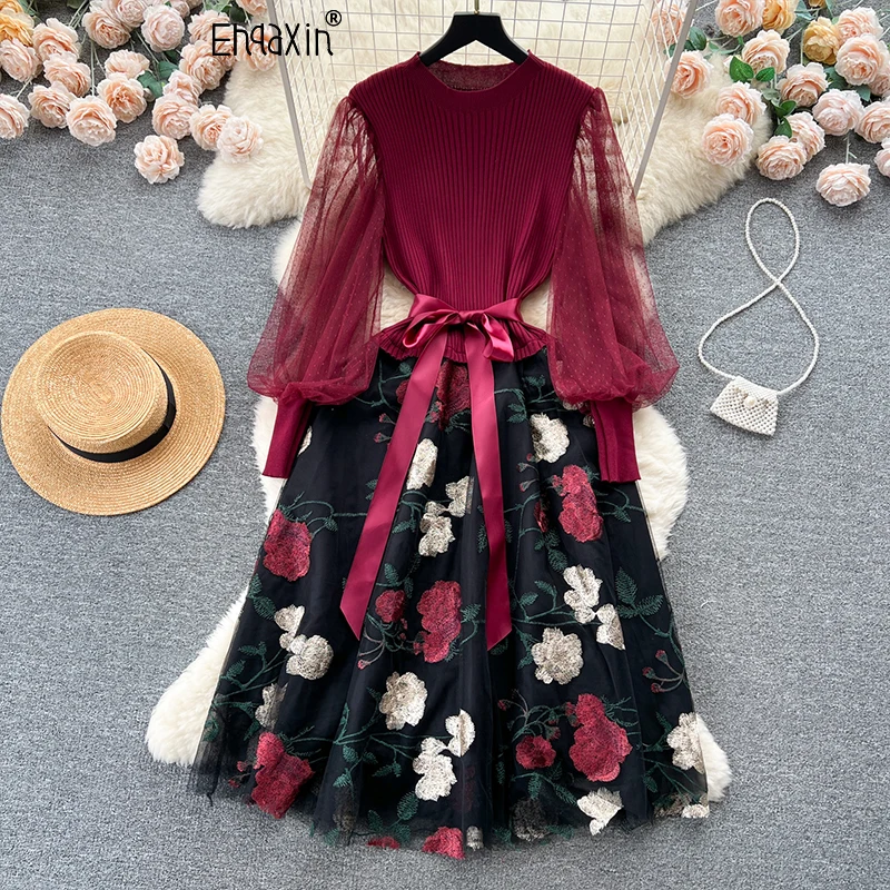 EHQAXIN 2024 осеннее женское платье модное французское Элегантное трикотажное